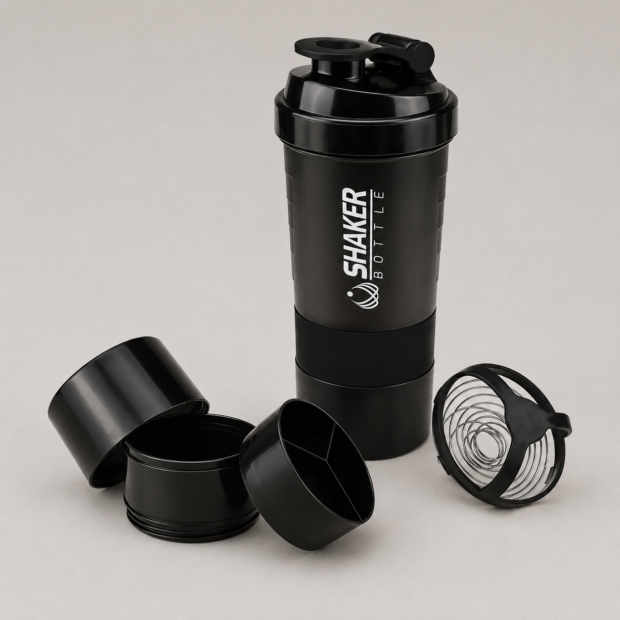 Shaker protéiné 500 ml avec compartiment de rangement
