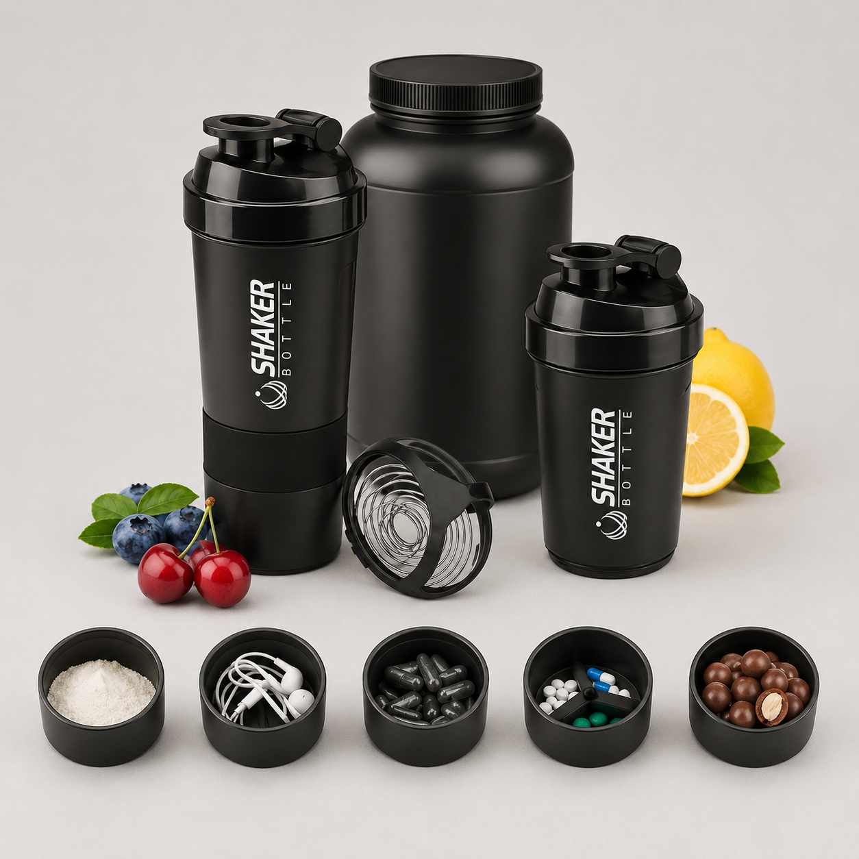 Shaker protéiné 500 ml avec compartiment de rangement